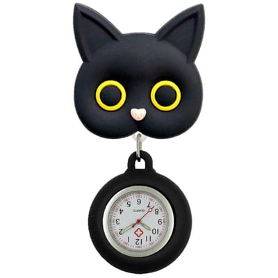 Fako® - Verpleegstershorloge - Zusterhorloge - 3D Roller - Poesje / Kat Zwart