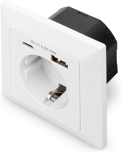 Inbouw Stopcontact Met USB-C en USB-A Poorten Wit