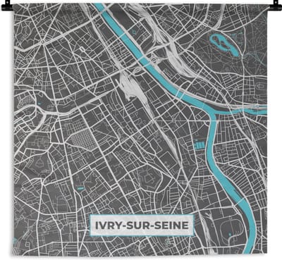 Wandkleed - Wanddoek - Ivry-sur-Seine - Frankrijk - Kaart - Stadskaart - Plattegrond - 180x180 cm - Wandtapijt