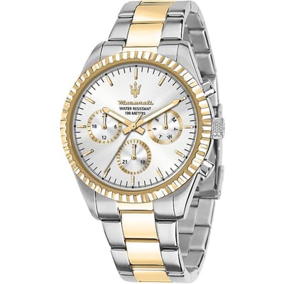 Montre Homme Maserati Competizione Bicolore Acier Inoxydable Argent Cadran Multifonction Quartz R8853100021 100M noir