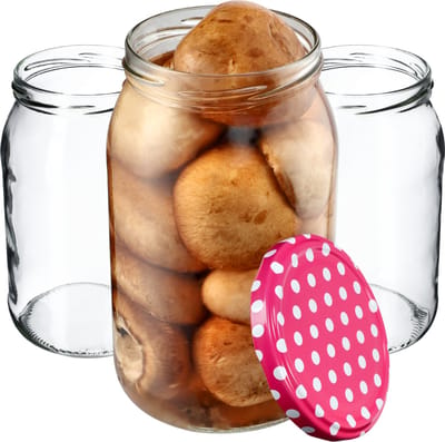 KADAX Weckpotten, 900 ml, inmaakpot om in te doen, inmaakpotten voor schroefdeksel, inmaakpot, bruikbaar als jampot, voorraadpot, conservenglas (8 stuks, roze gestippeld)