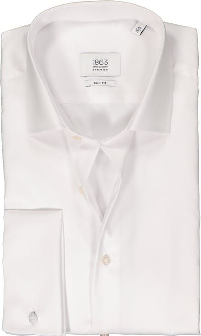 ETERNA slim fit overhemd - twill met dubbele manchet - wit - Strijkvrij - Boordmaat: 39 (EU maat: M)