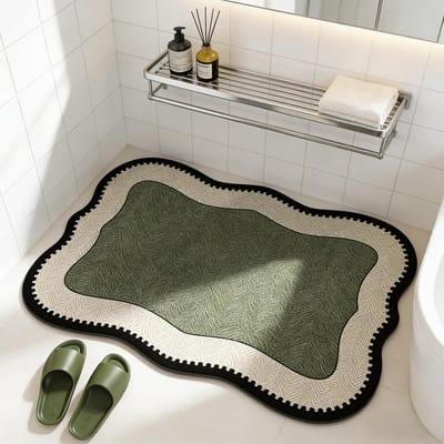 KZQ Antislip Badmat van Diatomeeënaarde, Snelabsorberend en Decoratief, Geschikt voor Badkamer Keuken Wasruimte Entree, Donkergroen 50x80 cm