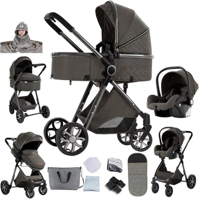 Kinderwagen 3-in-1 - Combi kinderwagen Babywagen - Comfortabel Reizen Baby - Verstelbaar Schokdempingssysteem - 82 x 61 x 105 cm