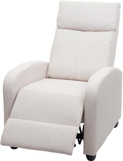 Televisiefotel MCW-F76, relaxfauteuil Fauteuil Ligfauteuil, verstelbare ligfunctie Stof/textiel ~ crème