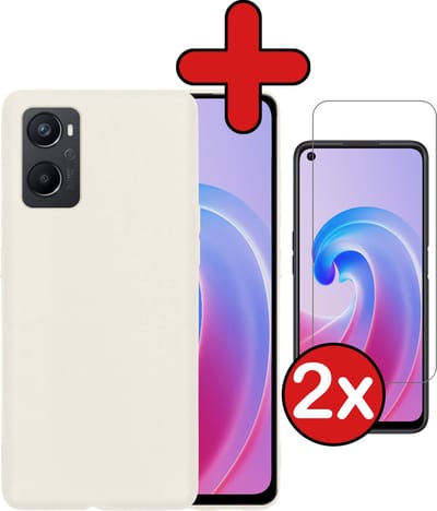Hoesje - Met 2x Screenprotector - Geschikt voor OPPO A76 - Sterk & Shockproof - Telefoon Hoes - Back Cover - Siliconen Case - Telefoonhoes - Wit