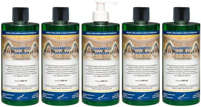 Shampoo Hamam 500 ml met witte pomp - set van 5 stuks - voordeelverpakking - haarverzorging