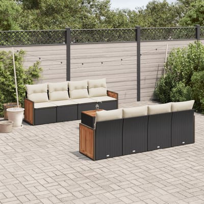 vidaXL - 9-delige - Loungeset - met - kussens - poly - rattan - zwart