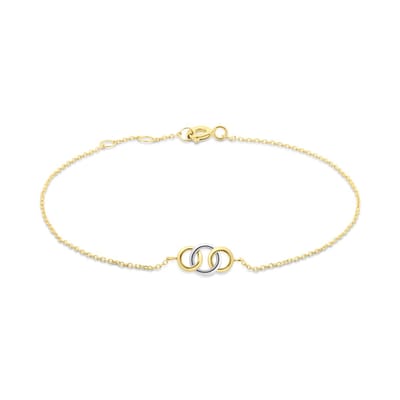 New Bling - 9NBG-0822 - gouden armband 3 circkels - witgoud, geelgoud en roségoud - 14 karaat - 16+1+1cm