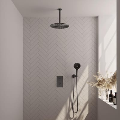 Brauer Gunmetal Carving Thermostatische Regendoucheset Inbouw - Hoofddouche 30 cm - 3 Weg - Handdouche 3 Standen - Doucheslang - Wandaansluitbocht - Gunmetal