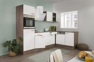 Hoekkeuken 280 cm - complete keuken met apparatuur Oliver - Donker eiken/Wit - keramische kookplaat - vaatwasser - afzuigkap - oven - spoelbak