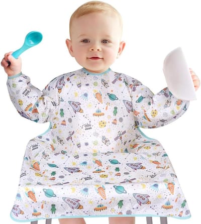 Waterdichte Slabbetjes met Mouwen voor Baby's, Geschikt voor Hoge Stoelen, Zacht en Verkrijgbaar in Diverse Patroonen voor Kinderen van 6 Maanden tot 3 Jaar