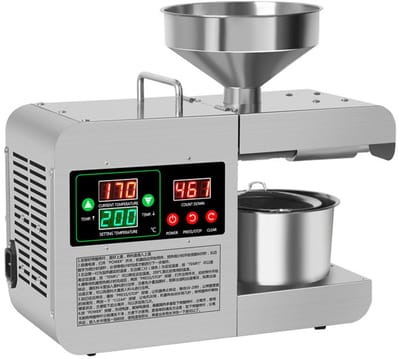 Elektrische oliepersmachine met groot digitaal kleurendisplay voor thuis, keuken en andere toepassingen. Intelligente, roestvrijstalen elektrische oliepersmachine.