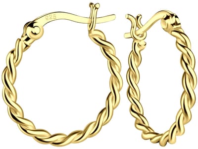Joy|S - Zilveren oorringen 18 mm / 2 mm - kabel gedraaid twisted - Franse sluiting - gold plated