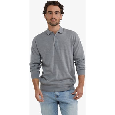 McGregor Fine Merino Polo Long Sleeve Medium Grey Melange Size: S | Long-Sleeved T-Shirts Outlet | Heren | Grijs