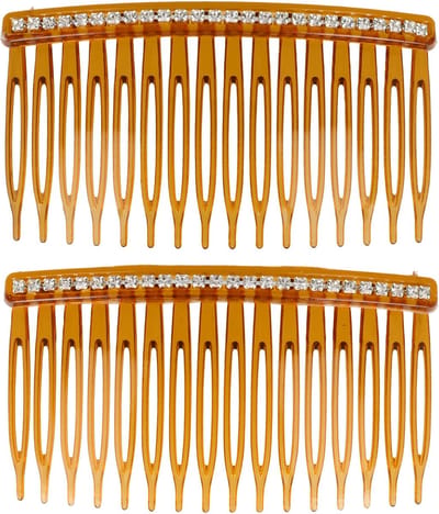 Haarsoires Haarspeld Sierkam Opsteekkammen 8cm - Strass Steentjes - Grove Tand - Bruin - Set van 2 - Haarsteekkam voor Opgestoken Kapsels - Styling Tool - Haarversierkam - Haar Versiering