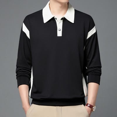 Sweat-shirt pour homme Printemps et Automne Style Coréen Ample et Beau Manches Longues Polo à Revers Haut Polyvalent Décontracté Tendance pour Homme 3XL black