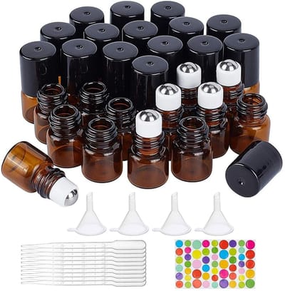 Dailygoody - Amberkleurige Glazen Flessen - Etherische Olie - Mini Formaat - 1 ml - Aromatherapie - Compleet met Accessoires - Geschikt voor Volwassen