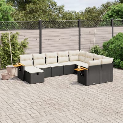 vidaXL - 10-delige - Loungeset - met - kussens - poly - rattan - zwart