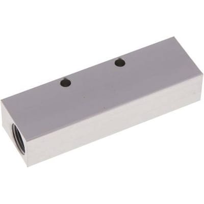 2xG 3/8'' x 3xG 1/8'' Aluminium Verdeelblok Eenzijdig 16 Bar