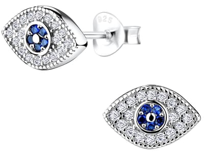 Joy|S - Zilveren boze oog oorbellen - zirkonia - evil eye - gehodineerd - 10 x 7 mm