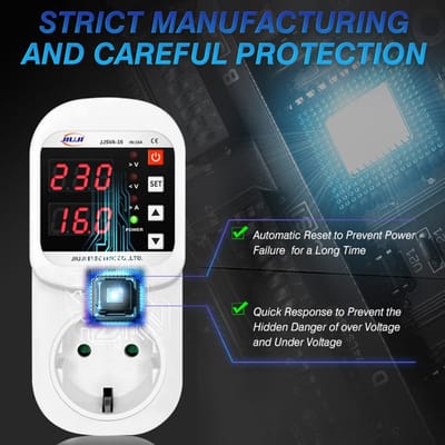 Prise Protectrice Automatique de Tension et de Courant avec Affichage LED Prise Multifonctionnelle de Protection pour Réfrigérateur avec blanc