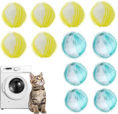 Set van 12 Herbruikbare Pluizenballen voor Wasmachine en Droger - Verwijder Dierenharen, Pluis en Lint (6 Blauw + 6 Geel)