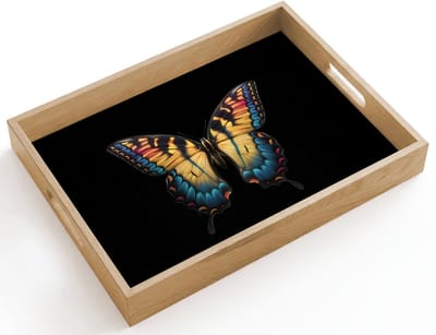 Dienblad hout 40x30 cm - Schootdienblad - Vlinder - Kleurrijk - Speels - Borrelplank rechthoek - Plateau dienbladen