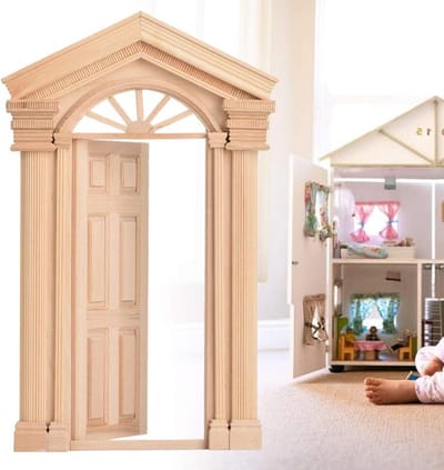 Poppenhuis Deur - Miniatuur Houten Deur - Poppenhuis Decoratie - Schaal 1:12 - 23 x 15 x 2 cm - Houtkleur