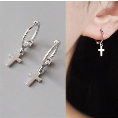 Boucles d'oreilles à tige en argent sterling 925 avec croix et piercing, bijoux punk pour femmes et filles, jolies boucles d'oreilles Eh1454 argenté