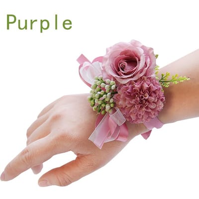 5 Kleuren Polsbloemen Bruid Bruidsmeisje Parel Zijdelint Feest Bruiloftsdecoratie Op de Pols Corsages Kunstmatige Rozen Bloem