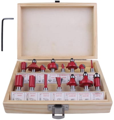 Professionele Router Frees Set van 15 Stuks met 8mm Schacht, Houtbewerkingsgereedschap en Opbergdoos voor Precisiewerk