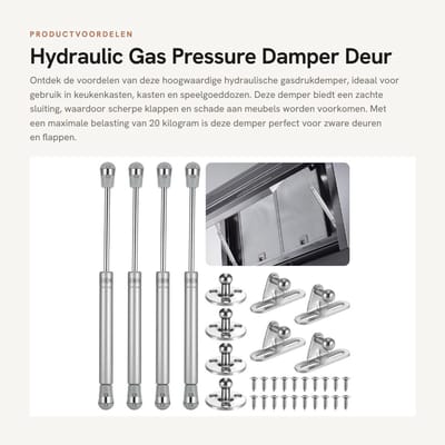 Dailygoods- Gasdrukdemper 200N - 4 Stuks - Schokdemper - Keukenkast