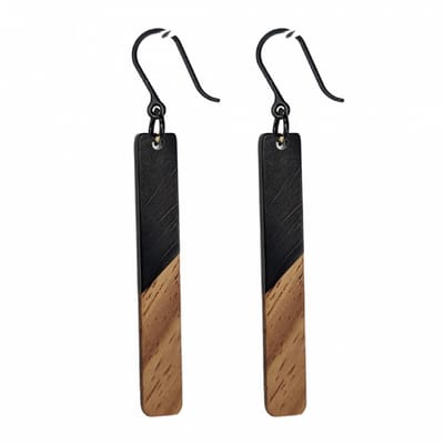 100% Allergievrij Lange Oorbellen-Dilara-Hout-Bruin-Zwart-Charme Bijoux