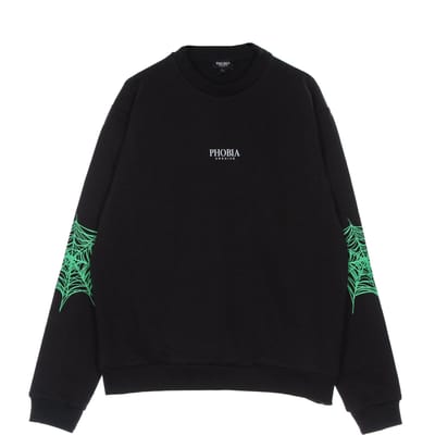 Lichtgewicht herensweatshirt met ronde hals en groene spinnenwebprint met ronde hals