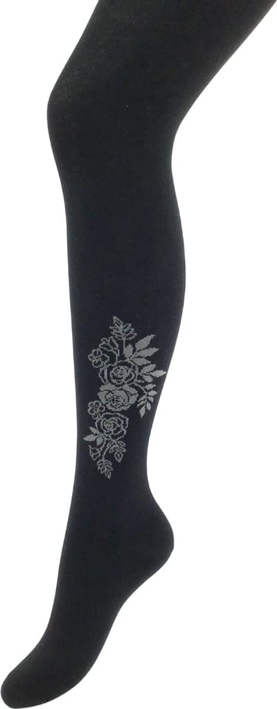 Bonnie Doon Maillot Bio Cotton met Roos motief op enkel Zwart maat S/M 38/40 - Rozen patroon - Katoen - warm - winter - mode - dames maillot zwart - Draagbaar - casual - Black - BP251901.101