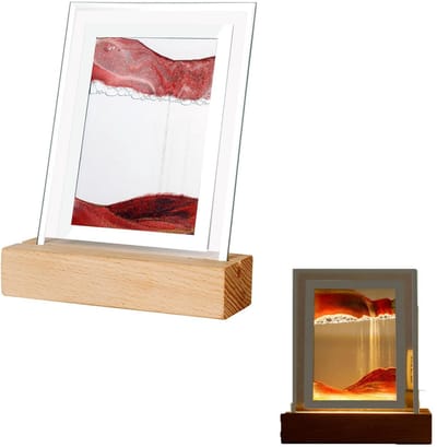 JHUBERS - Bewegend zand nachtlampje - LED licht - Kunst schilderij - Rood - Zandlandschap - Decoratie voor thuis en kantoor