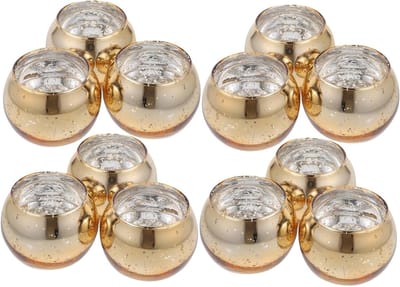 Glazen Waxinelichthouders - Kaarsenbakjes Decoratie - Sfeer Creëren - Set van 12 stuks - 6.5 cm Hoog - Goudkleurig