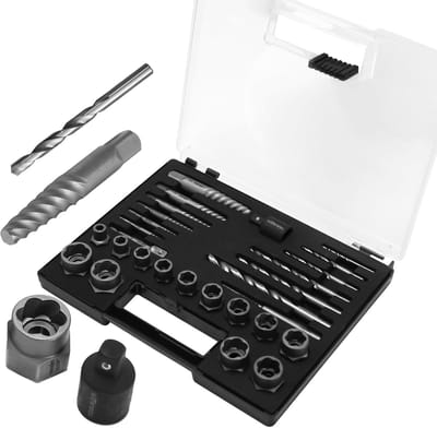 28-delige Schroefextractorset en Bout Extractor Set, 3/8" Cr-Mo Moerverwijderaar, Beschadigde Vastgeroeste Schroeven en Bouten Verwijderen, Inclusief HSS Boren en Opbergkoffer