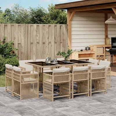 vidaXL - 11-delige - Tuinset - met - kussens - poly - rattan - beige