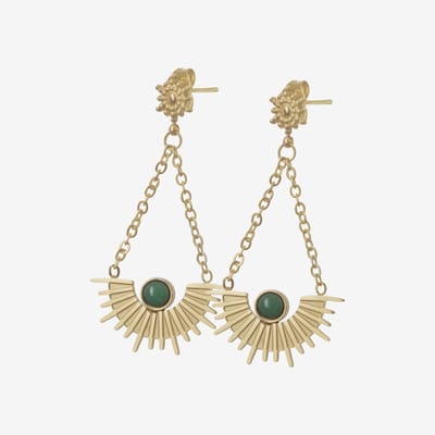 Essenza Half Circle Green Stone Earrings Gold