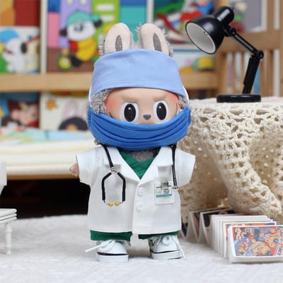 Labubu pop Verpleegstersuniform Macaron Serie Stoffen Outfit Medisch Kostuum Speeltijd Kinderen Hangend Speelgoed Accessoire