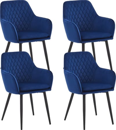 Colenis® - Laura Eetkamerstoel - Set Van 4 - Blauw - Velvet - Design - Industrieel - Met armleuning