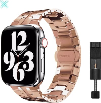 MY PROTECT - Luxe Metalen Iron Bandje - Geschikt Voor Apple Watch Bandje - Series 1/2/3/4/5/6/7/8/9/10/SE/Ultra - 44mm - 45mm - 46mm - 49mm - Rosé