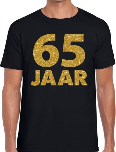 65 jaar gouden glitter tekst t-shirt zwart heren - heren shirt 65 jaar - verjaardag kleding S
