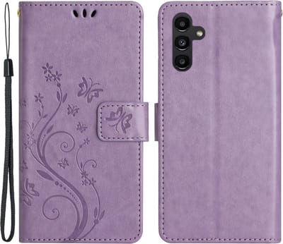 Coverup Hoesje - Geschikt voor Samsung Galaxy S24 FE Hoesje - Coverup Bloemen & Vlinders Book Case - Lila