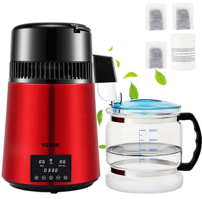 Waterfilter - Water destilleerapparaat - Waterfilter Survival - Waterdistillateur - Waterzuiveraar - Zuiver waterzuiveringsfilter - voor thuis - Countertop4L - 750W - roestvrijstalen binnendistilleerder - Rood