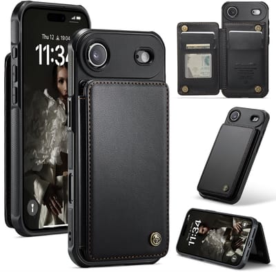 CaseMe – Telefoonhoesje geschikt voor Apple iPhone Air – Wallet Back Cover – Magnetische Kaarthouder – PU Leer – Zwart