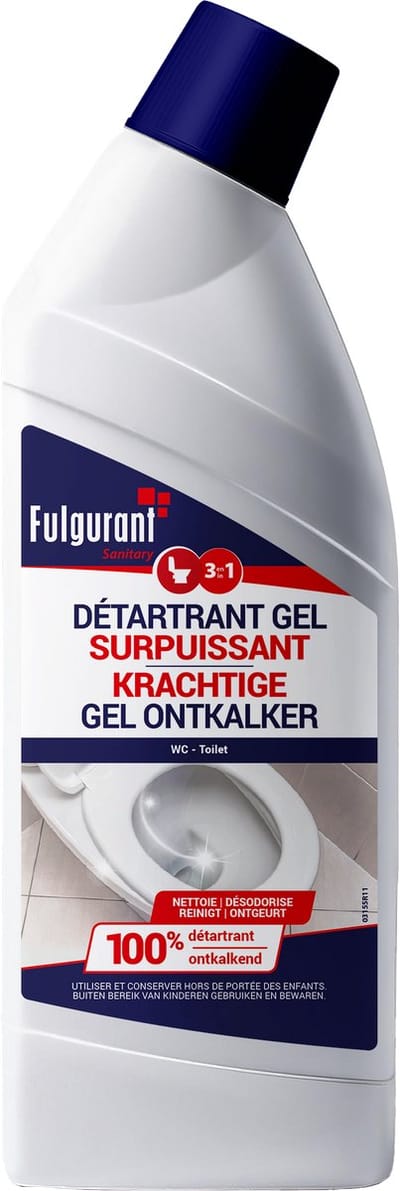 Fulgurant Sanitary — Surpuissante Gel WC Ontkalker — Kalkaanslag Onder de Rand & Wanden — Reinigt & Deodoriseert — 750ml