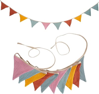 Kleurrijke Vlaggenlijn voor Kinderkamer - Weerbestendige Muslin Katoen Vlaggen, Decoratie voor Babykamer, Feestjes en Buitengebruik